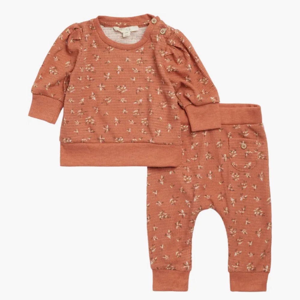 Jessica Simpson Floral Waffle Knit Thermal Sweatshirt & Joggers Set